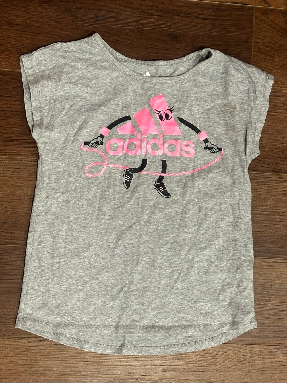 Adidas Girls Gray Pink Graphic Tee 6x